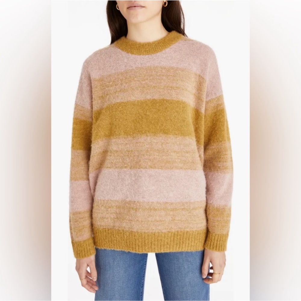 Madewell women sweatshirt XL mustard/ pink stripe alpaca wool blend boxy capsule